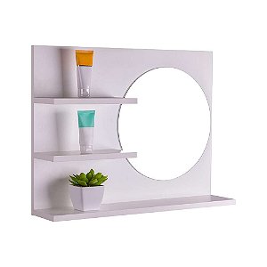 Armário Para Banheiro com Espelho Redondo Genova Branco 60 x 45cm