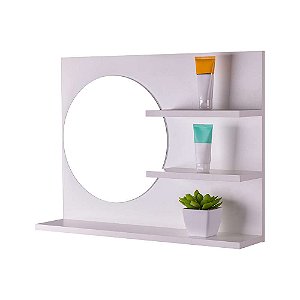 Espelho Redondo para Banheiro com Prateleiras Genova Branco 60 x 45cm