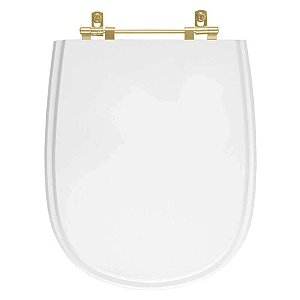 Tampa de Vaso Poliester Paris Branco para bacia Ideal Standard Com Ferragem Dourada