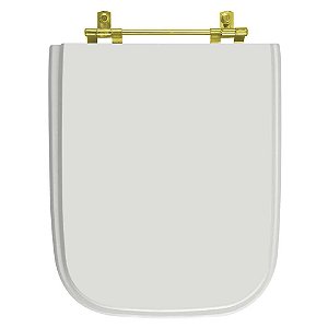 Tampa de Vaso Poliester Tivoli Branco para bacia Ideal Standard Com Ferragem Dourada