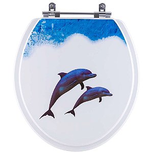 Tampa de Vaso Decorado Golfinhos Zip para bacia Incepa Universal 6lpf