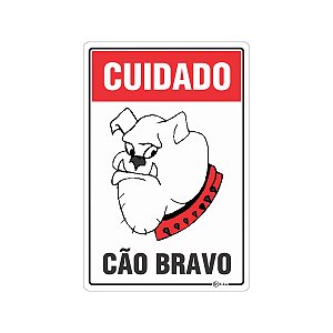Placa Sinalização Cuidado Cão Bravo 20x30cm Adesiva