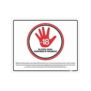 Placa Informativa 20x25cm - Proibido Álcool para Menores 18 Anos Adesiva