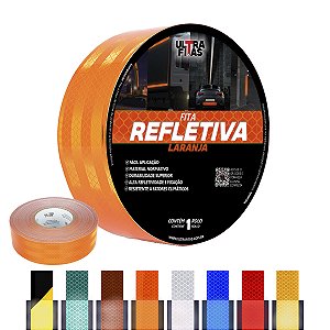 Fita Adesiva Refletiva Prismática Auto 50 mm X 03 Metros - Laranja