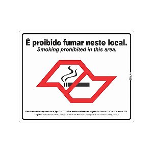 Placa Sinalização 20x25cm - Lei Antifumo Inglês SP  Autoadesiva