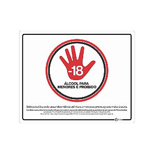 Placa Informativa 20x25cm - Proibido Álcool para Menores 18 Anos Adesiva