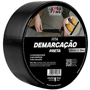 Fita Demarcação de Solo PVC 48 mm X 30 Metros - Preta