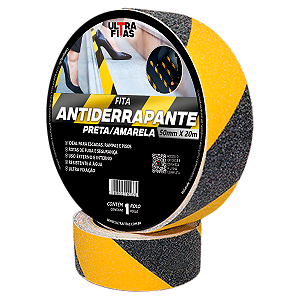Faixa Fita Lixa Antiderrapante Adesiva 50 mm X 20 metros - Listrada Zebrada (Amarela e Preta)