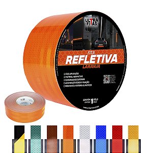 Fita Adesiva Refletiva Prismática Auto 100 mm X 15 Metros - Laranja