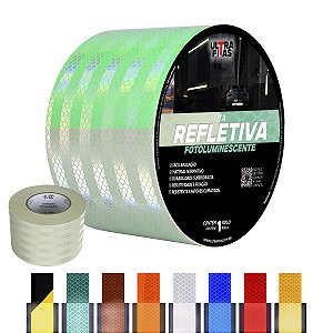 Fita Adesiva Refletiva Prismática Auto 100 mm X 20 Metros - Fotoluminescente Neon