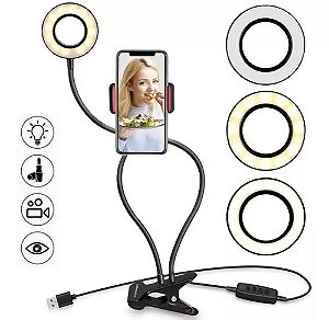 Ring Light De Mesa Iluminador Led Com Suporte Celular Selfie