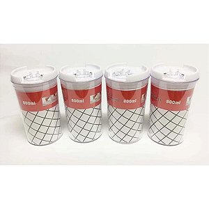 Pote Hermético Acrílico Redondo 800 ml - Conjunto com 4 peças