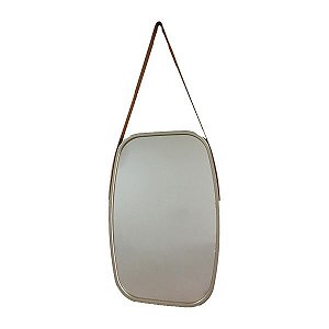 Espelho Retangular Com Alça de Couro - Dourado 64,8 cm