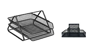 Organizador 2 Bandejas Documentos Escaninho + Porta Lápis