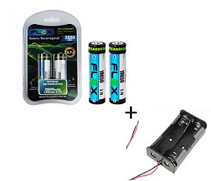 Bateria 18650 Recarregavél + Suporte para Bateria 2 Slots