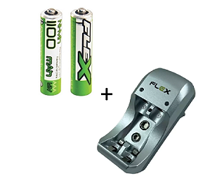 Pilha Recarregavél AAA + Carregador de Pilhas Flex