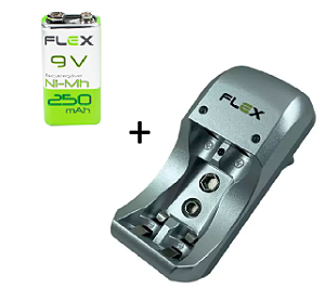 Bateria 9V Regarregável + Carregador de Baterias Flex