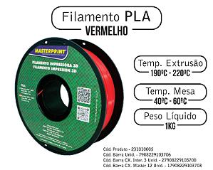 PLA VERMELHO - ROLO 1KG (1.75MM)