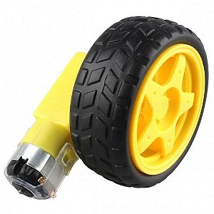 Motor DC 3V a 6V com Redução 1:48 Eixo Duplo + Roda 68mm Robótica