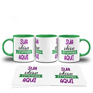 Caneca Branca Interior Alça Colorida Personalizada 325ml