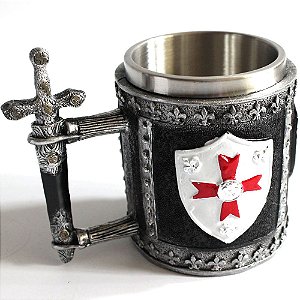 Caneca Térmica 3D Templário Alça Espada 400ml