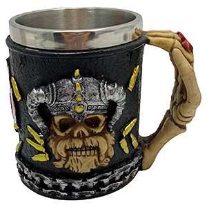 Caneca Térmica 3D Caveira Viking Alça Mão 400ml