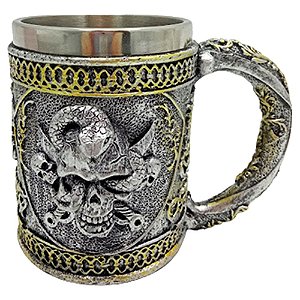 Caneca Térmica 3D Caveira Pirata Prata 400ml