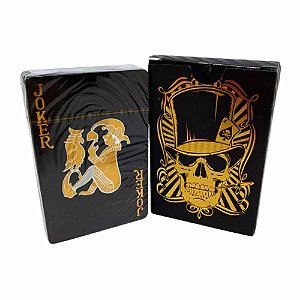 Baralho Plastico Poker Luxo Black Gold A Prova D'água Skull Verito