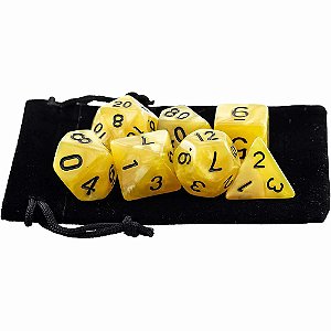 Kit Bolsa 7 Dados Rpg Boardgames Acrílico Amarelo