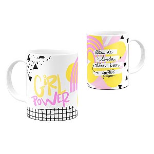 Caneca Mulher Girl Power Além de Linda Tem Bom Gosto 001 325ml