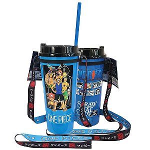 Copo com Canudo Bando Chapéu de Palha One Piece 1000ml