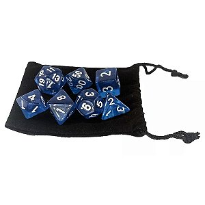 Kit Bolsa 7 Dados Rpg Boardgames Azul Escuro Royal Marmorizado