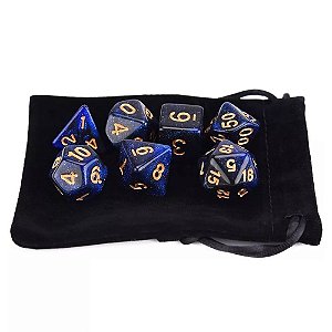 Kit Bolsa 7 Dados Rpg Boardgames Azul Blue Blue Royal Marmorizado