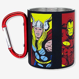 Caneca Metal Mosquetão Vingadores Marvel Comics 300ml