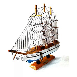 Mini Barco Veleiro Decorativo Branco em Madeira 24cm