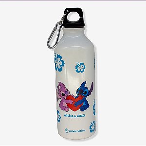 Garrafa com Mosquetão Stitch Angel Namorados Disney 500ml