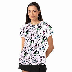 Camiseta Baby Look Meninas Superpoderosas Pattern Clube Comix