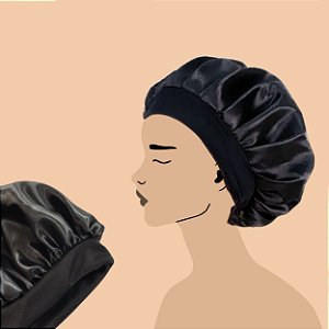 Touca de cetim anti-frizz com faixa pequena