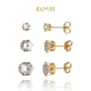 Trio de brinco ponto de luz dourado - Ximena