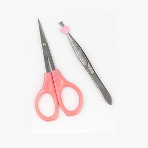 Kit profissional para sobrancelha pinça + tesourinha ponta curva