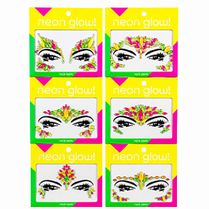 Strass Adesivos Autocolantes para o Rosto Neon