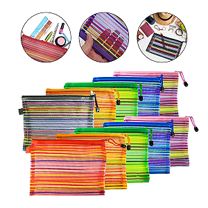 Necessaire nylon colorida de listra - Tamanho P