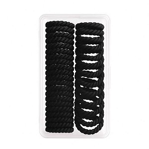 Caixinha com elásticos de cabelo preto fino