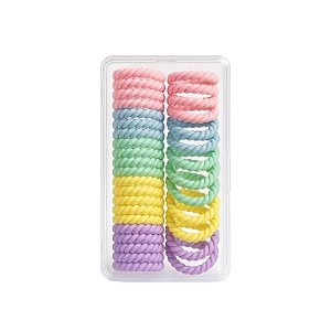 Caixinha com elásticos de cabelo colorido fino