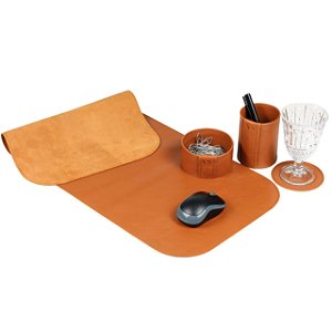 Kit Office Caramelo | 4 PEÇAS | Porta Lápis, Clips, Copo e Deskpad