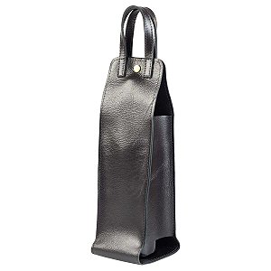 Porta Vinho Couro Legítimo Preto