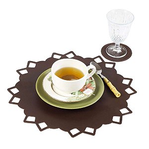 Jogo Americano Floral Couro Café | base prato e copo