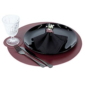 Jogo Americano Couro Bordo Redondo | base prato e copo