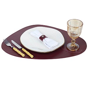 Jogo Americano Orgânico Couro Bordo | base prato e copo