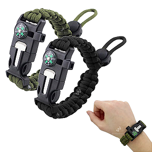 Pulseira Paracord Ajustável Sobrevivência Tática Pederneira